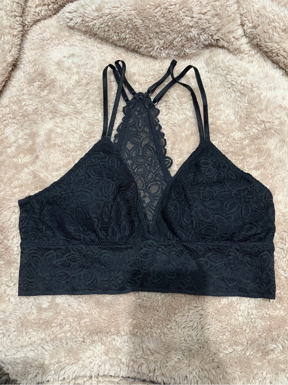Aerie Black Lace Bralette with Strappy Back - Women's Intimates Small
